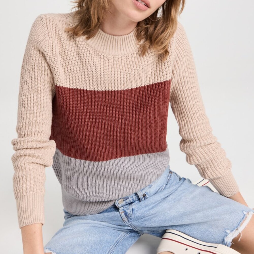 NWT Faherty Cozy Cotton Crew Autumn Colorblock Knit Sweater M​